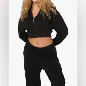 We Wore What Half Zip Black Crop Hoodie NWT Size M